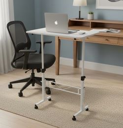 Modern White Portable Rolling Adjustable Height Standing Sitting Computer Work Desk Podium! Height adjusts 27-46in 32x16in table top