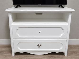 White Wood TV Stand with Drawers