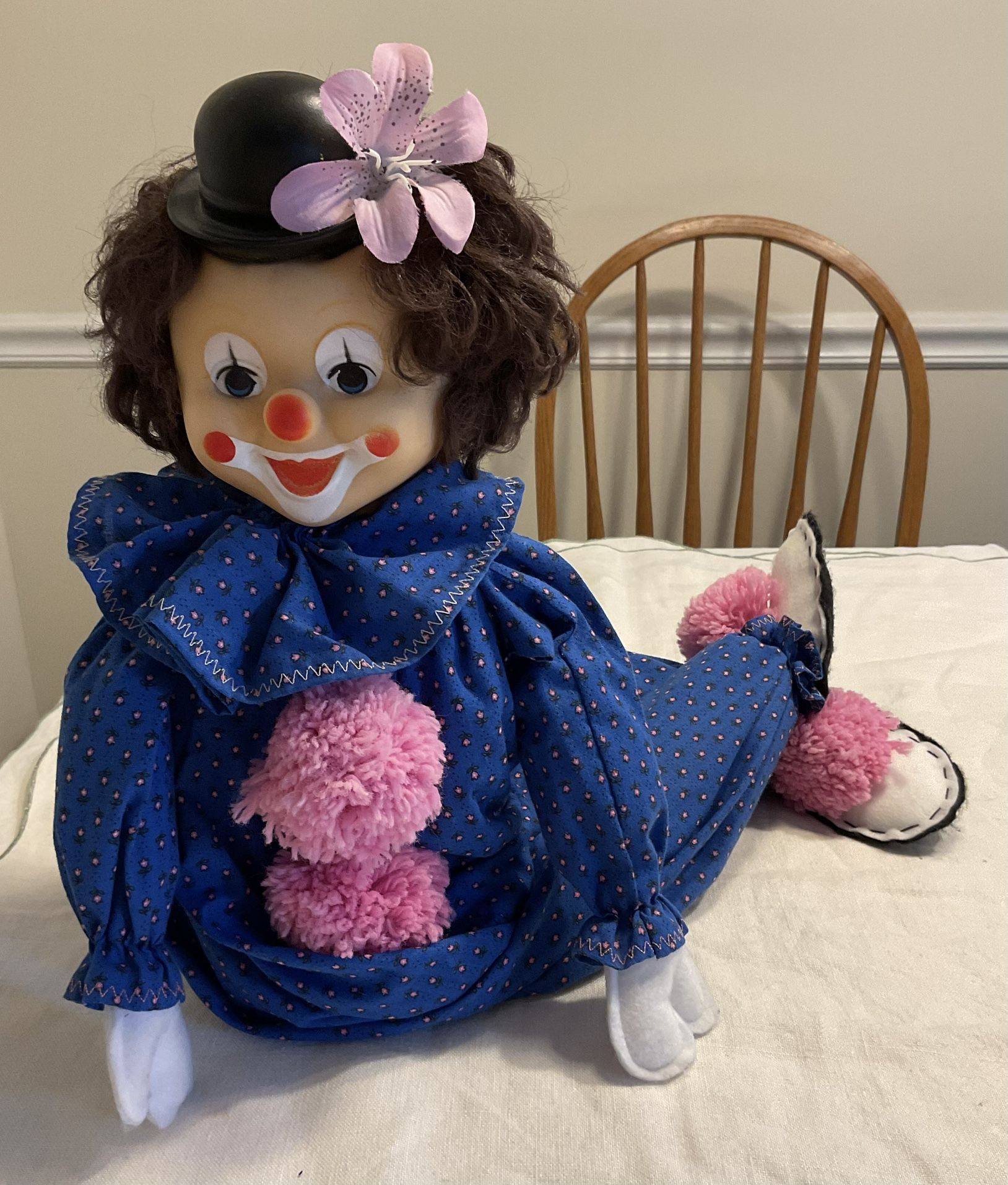 Vintage Handmade Girl Clown Shelf Sitter