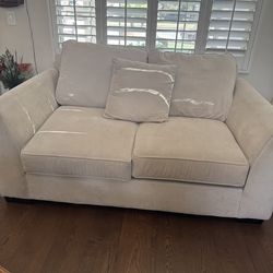 Beige Love Seat  One Grey Chair And One Beige Chair