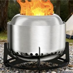 20" Smokeless Fire Pit with Stand, 304 Stainless Steel Smokeless Fire Pits for Outside Wood Burning with Removable Ash Pan Bowl for Patio, Outdoor, Ca