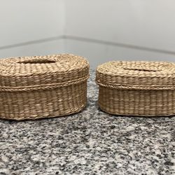Pair Matching Sea Grass Nesting Baskets Vintage