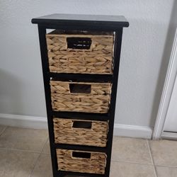 Beautiful Wood And Hand-woven Wicker Four Drawer Stand