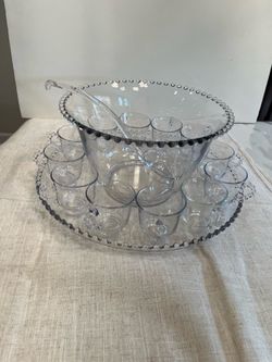 Vintage candlewick glass punch bowl set