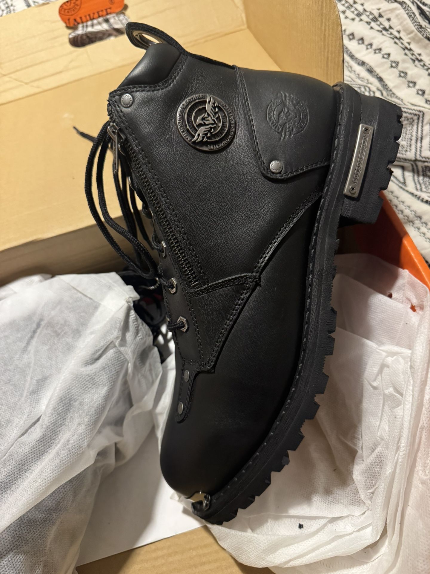 Men's Black Leather Motorcycle Boots