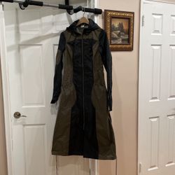 Ladies Raincoat , Size  S; Made In France. 100% Polyester. Very Fashionable. Long Coat. 