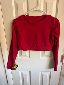 Red Long Sleeve Crop Top and Shorts Athletic Set