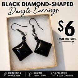 Black Diamond-Shaped Dangle Earrings