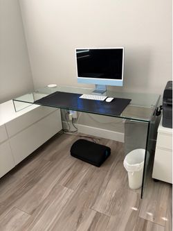 Glass Desk with 4-Drawer Credenza