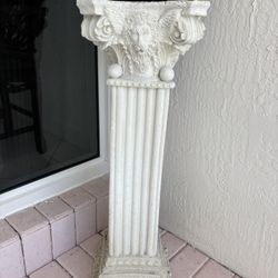35” White Roman, Greek Or Italian LION HEAD CORINTHIAN COLUMN PEDESTAL TABLE For Lamp, Art Sculpture, Planter Pot, Statue $75. OR Beveled Mirror $75. 