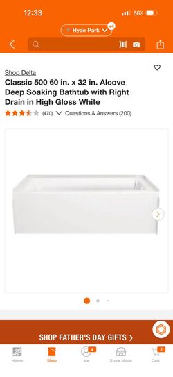 Delta Classic 500 60 in. x 32 in. Alcove Deep Soaking Bathtub with Right Drain in High Gloss White  New