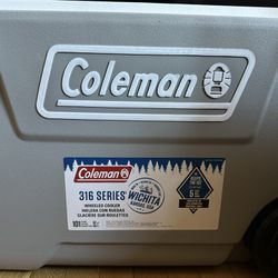 Coleman 316 Series 62QT Lakeside Blue Hard Chest Wheeled Cooler Backyard Camping