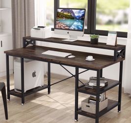 Tribesigns 63 Computer Desk Home Office Desk with Storage Shelves