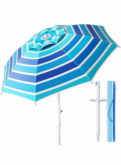 BRAND NEW Alfolive 8FT Large Beach Umbrella with Heavy Duty Sand Anchor
