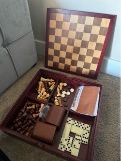 Wooden 3-in-1 Chess Backgammon and Dominoes Game Set
