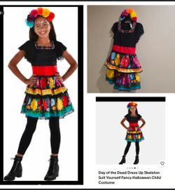 New! Young Medium Day of the Dead Dress Up Skeleton Suit Yourself Fancy Halloween Child Costume( Reseda ca91335)