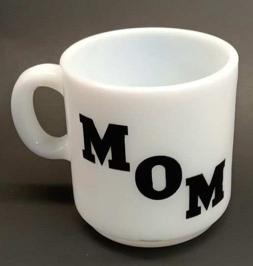 Vtg Glasbake Milk Glass MOM Mug Iconic White You're The Greatest Poem "C" Handle
