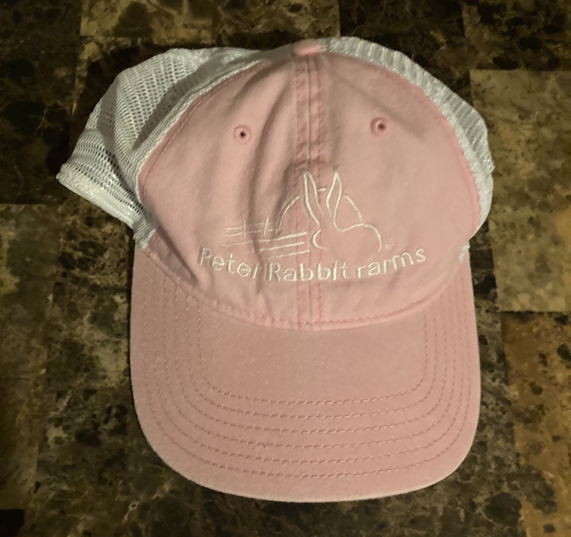 Peter Rabbit Farms logo hat pink & white mesh snapback by Otto