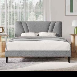 Queen Size Bed Frame Upholstered Platform Queen Bed Frame with Adjustable Headboard