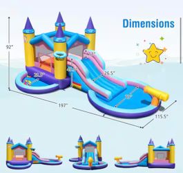 Kids Inflatable Water Slide Bounce House with Slide Splash Pool with 735W Blower