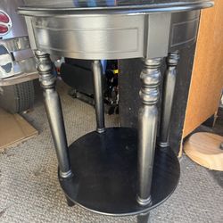 black wooden accent Side End table with turned legs and lower shelf