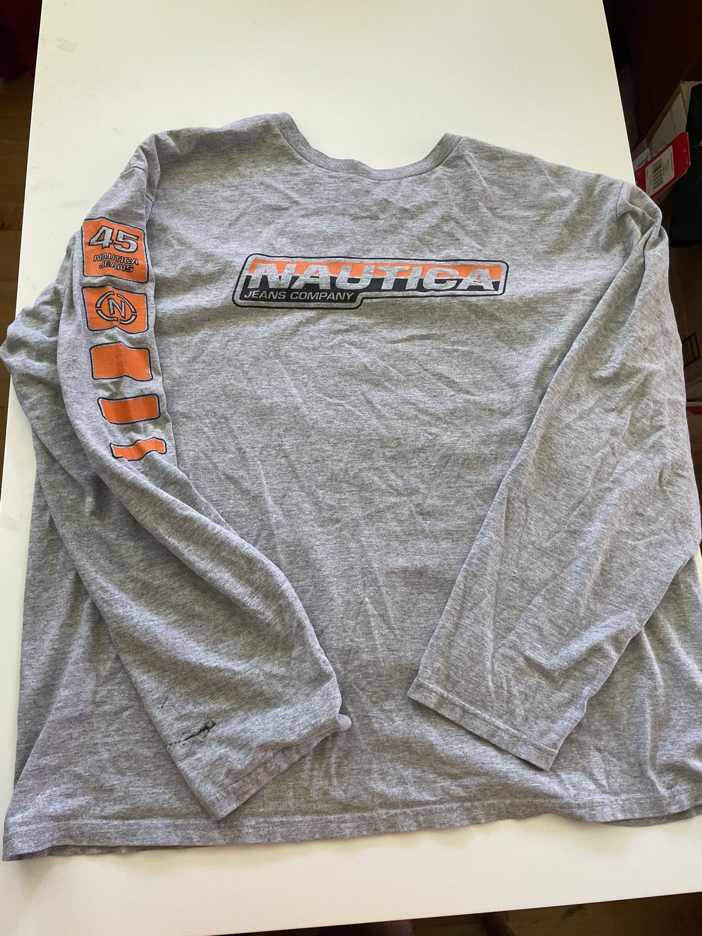 Grey Nautica long sleeve shirt with orange accents #skater Size: L 🚚 Ships fast – usually same or next day 🔥 Bundle & save – DM for deals on 2+ it