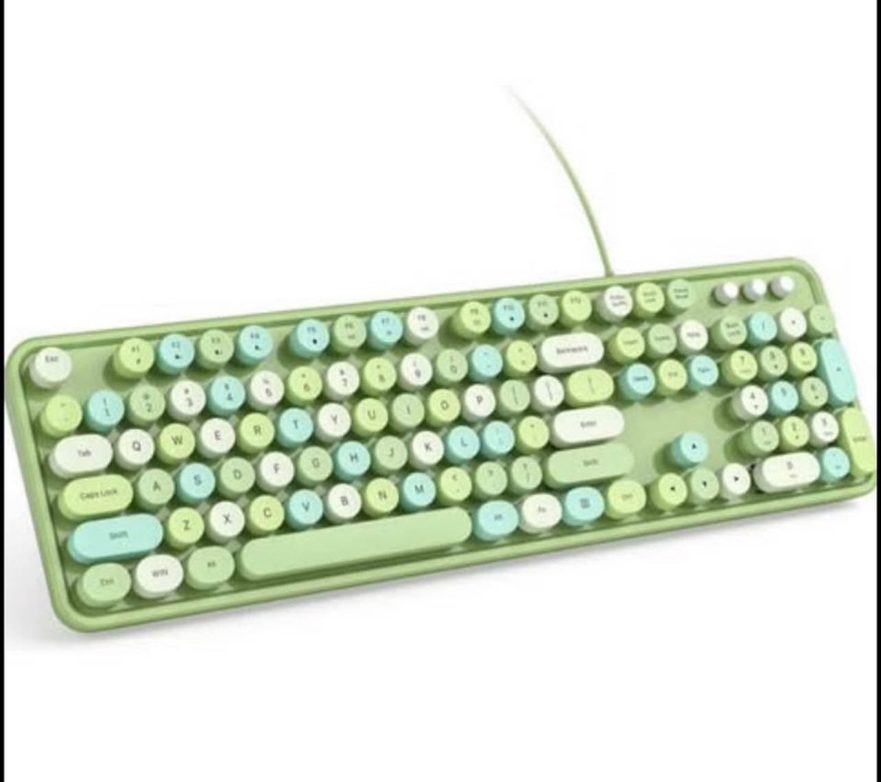 Brandnew Wired Computer Keyboard - Blue Colorful Retro Full Size Round Keycaps Plug and Play Typewriter Cute Keyboards for Windows, Laptop, PC, Deskto