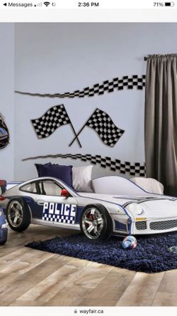 Twin bed, police car