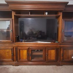 Beautiful 4 Piece Wood Entertainment Center, Glass Doors, Can be Used Separately