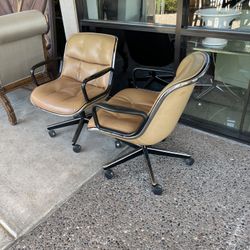 1989 Knoll ~ Pollock Camel Color Leather Rolling Chair, mid-century style ~ priced each, 24 Available