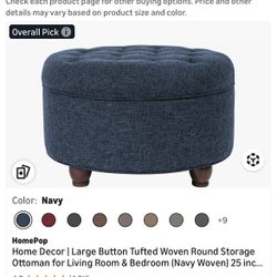 Large Button Tufted Woven round Ottoman Storage