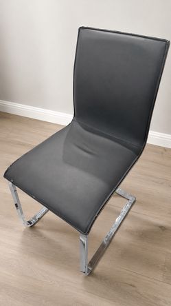 Pair of Modern Cantilever Chairs – Chrome Frame, Grey Faux Leather & Wood Back