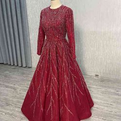 Wine Red Sequin luxury dress 