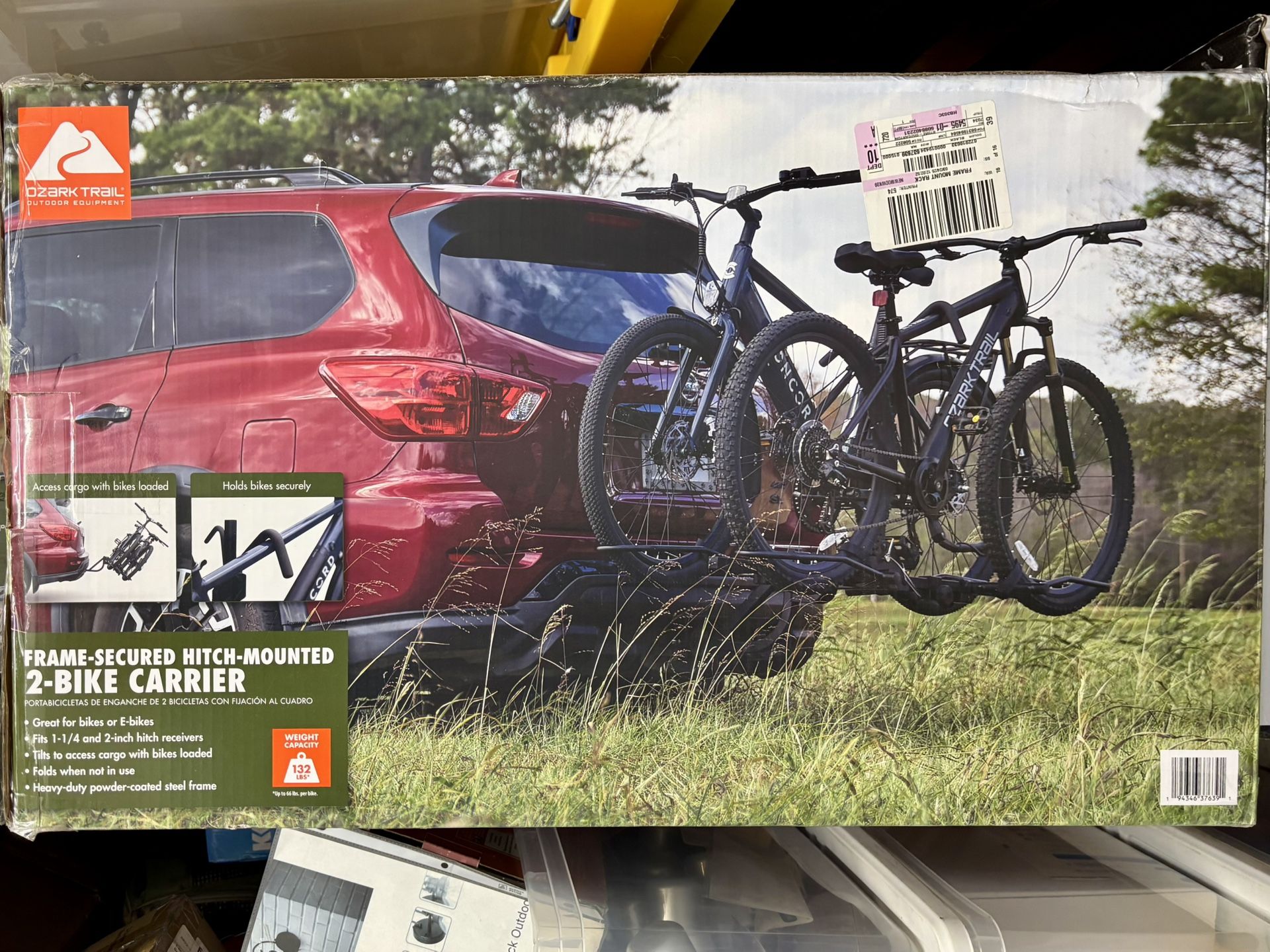 NEW Ozark Trail FRAME-SECURED HITCH-MOUNTED 2-BIKE CARRIER for Ebikes Fat Tire Bike 
