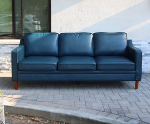 Dark Blue Faux Leather Sofa