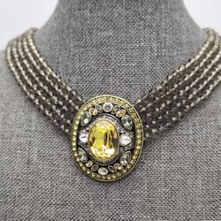 Vintage Designer HEIDI DAUS STATEMENT Choker Necklace SWAROVSKI Beaded Crystal 16.5"