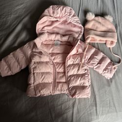 Uniqlo Winter Jacket 12-18m And H&M Hat 6-12m