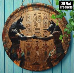 Dual Anubis Egyptian Mythology Round Wooden Wall Plaque