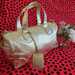 NDS LOEWE Flamenco Metallic Gold Lambskin Leather Satchel Luxury Handbag (LIMITED EDITION)