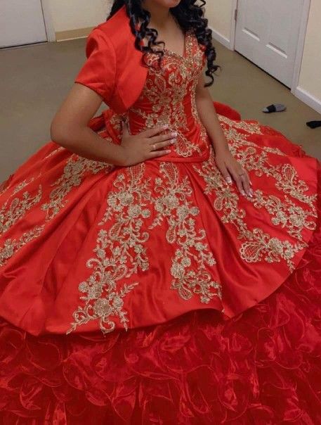 4pc Quinceanera Dress /w Bolero/red Gold