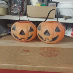 2 Vintage Halloween Jack O Lantern Trick Or Treat Buckets