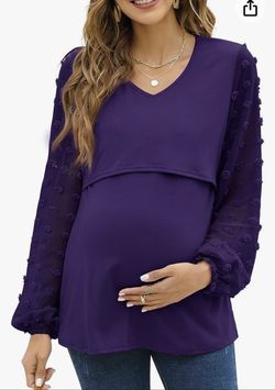 New Purple Maternity Long Sleeve Blouse, New With Tags , Large . Blusa  de Maternidad, Large