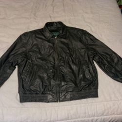 Vintage Hill & Archer Black Leather Flight Bomber Jacket With Quilted Lining. 