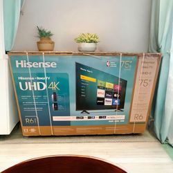 HD293 75” Hisense smart 4k Roku led tv Floor Model Display 
