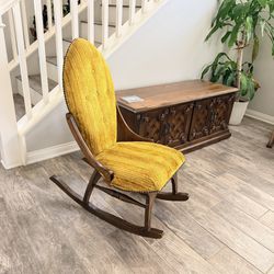 Antique 1930's Wooden Slipper Rocking Chair Vintage Upholstered Made in USA
