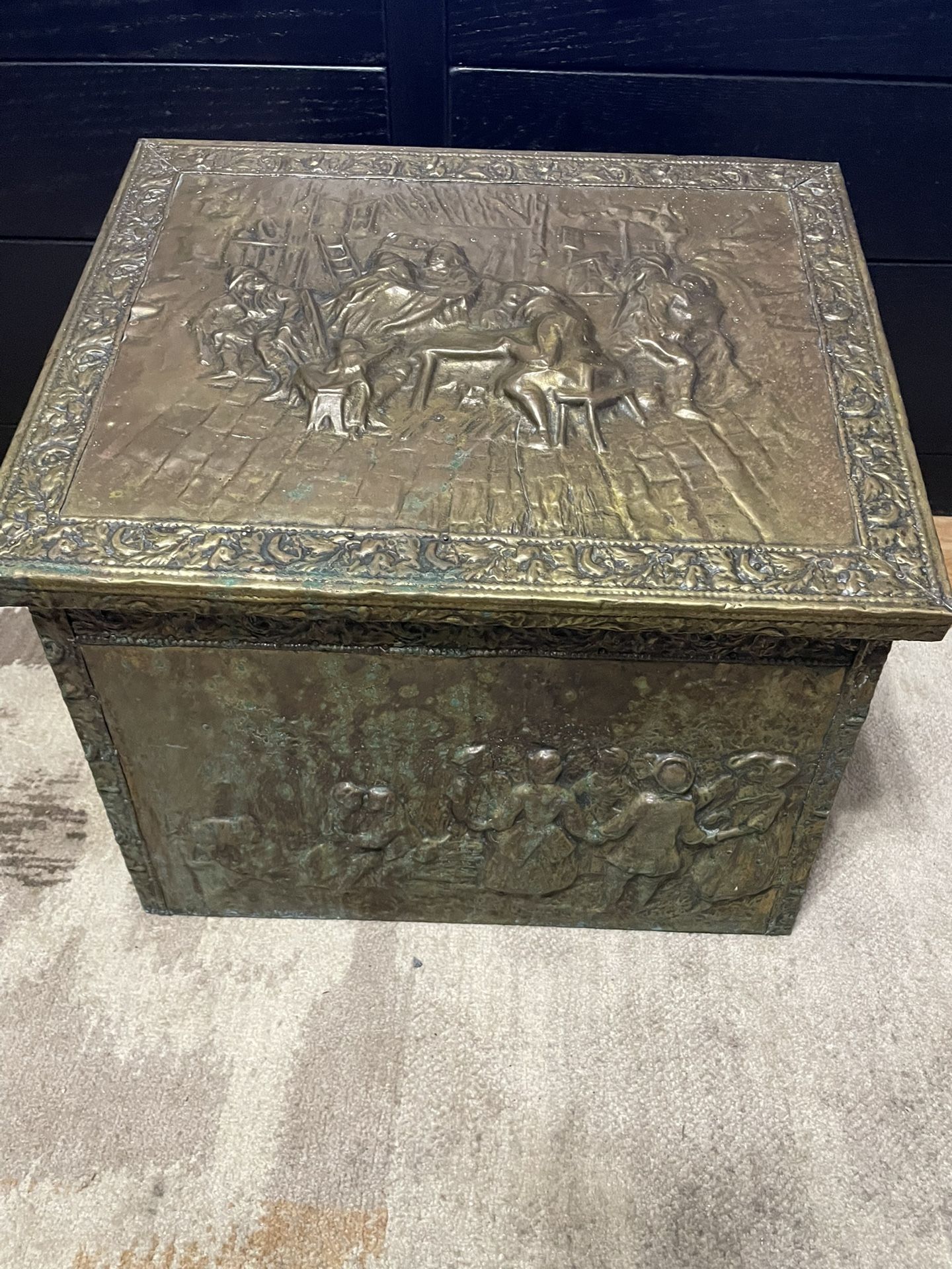 Vintage Large Coal Storage Box with Antique Brass Finish Portable Brass Fireplace Scuttle