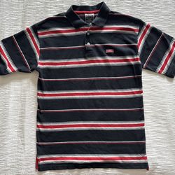 Vintage y2k Avirex Striped Polo Shirt White & Red Hip Hop 90s Rap Grunge XL