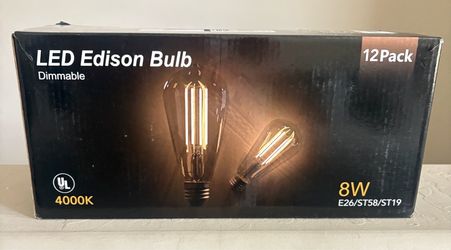 LED Edison Bulbs 12-Pack Dimmable 8W E26 ST58