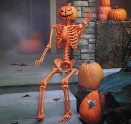 5ft Orange Skeleton w/Pumpkin Head Decoration