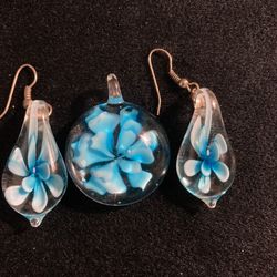 Blown Glass Earring Pendant Set